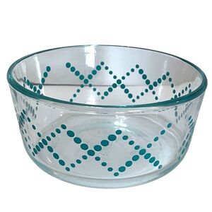 Pyrex Bowl 5.5” Diameter MCM Design Clear Glass Blue Dot Diamond Pattern